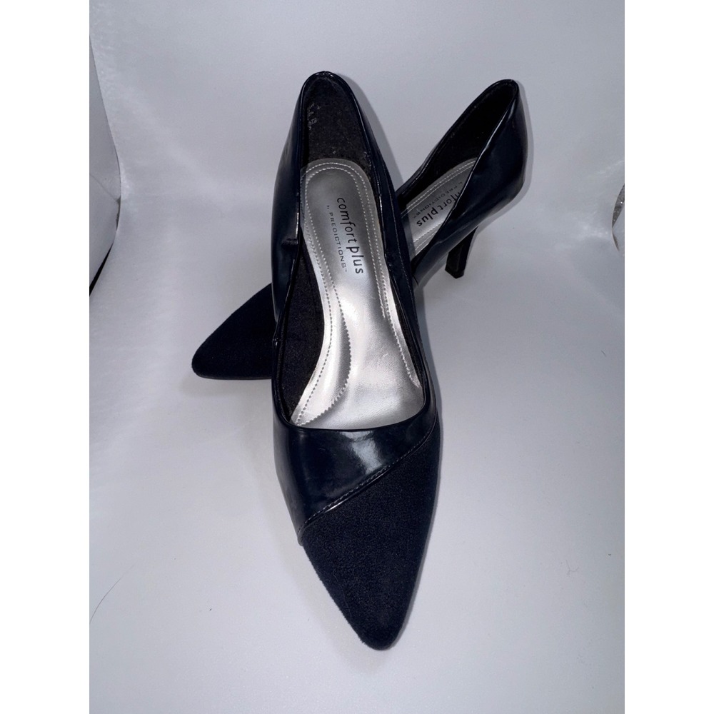 Comfort Plus by Predictions Navy Blue Pointed Toe Pumps Mixed Media Heels 5.5W